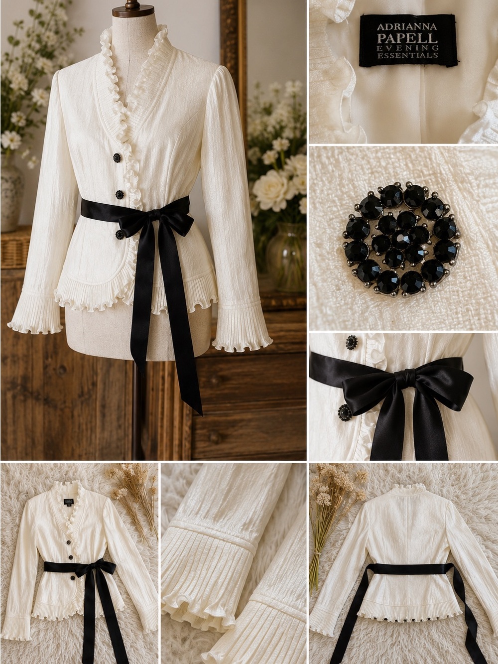 🖤 Adrianna Papell Ivory Ruffle Jacket Top - Picture 10 of 11